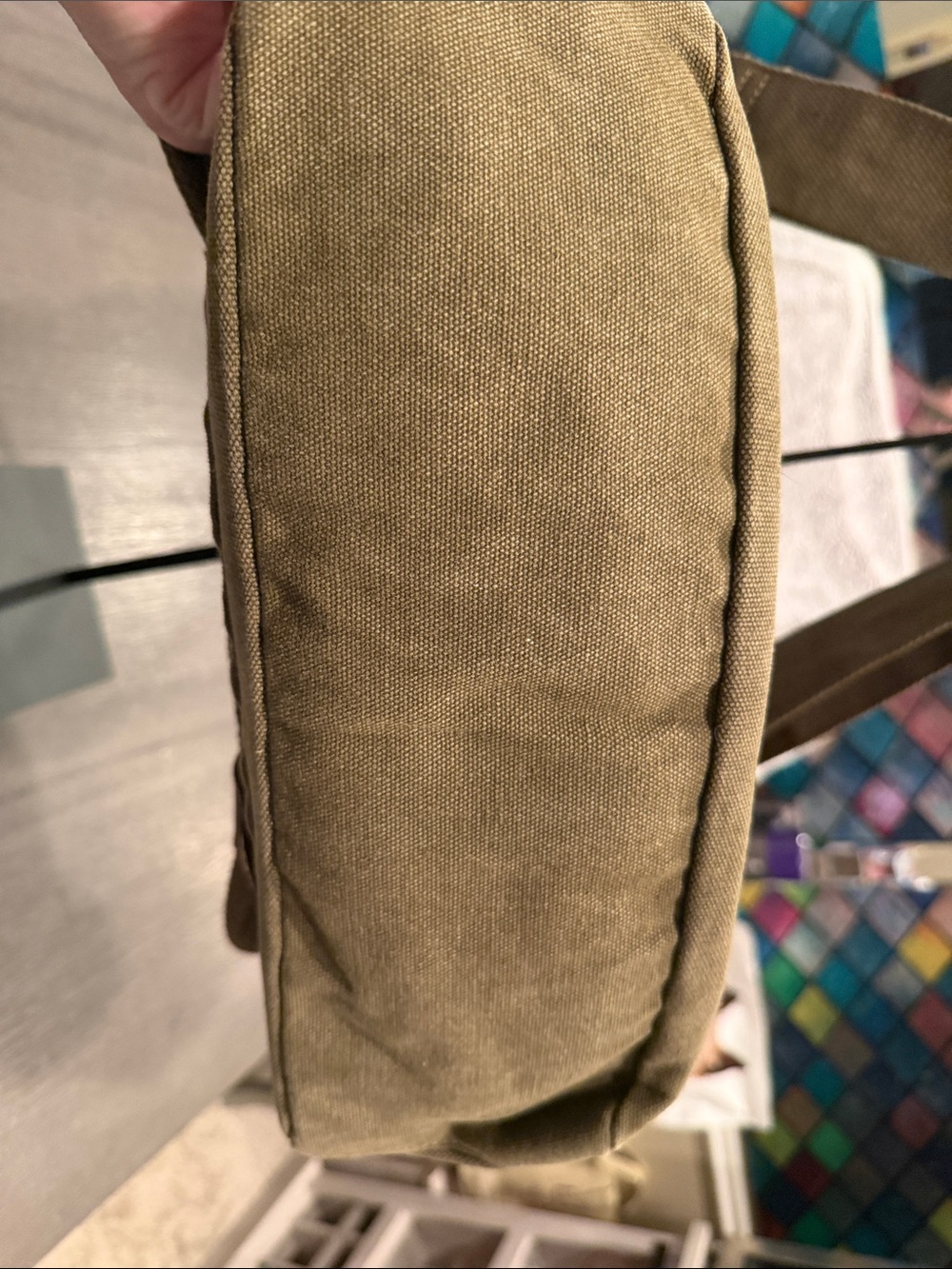 Vegan Canvas Messenger Bag in Olive Green - Picture 3 of 7